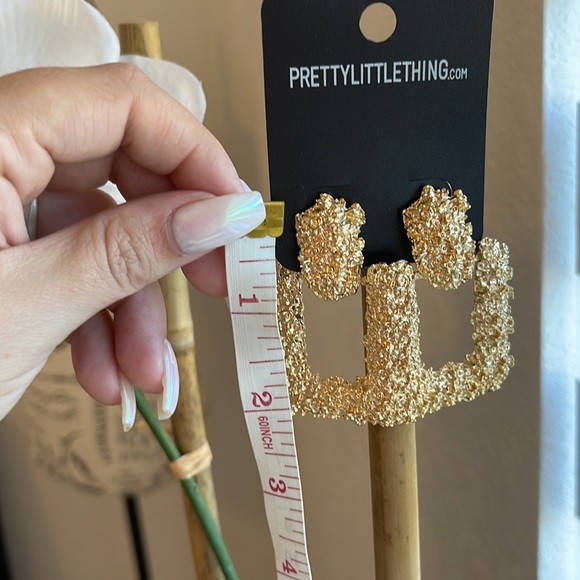 Gold Textured Square Earrings - Picture 2 of 3